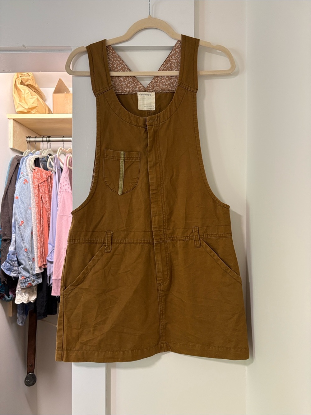 YES-1999 Brown Khaki Overall Dress - Size small
